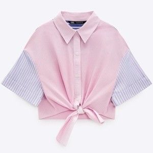 Zara Contrasting Stripe Poplin Crop Shirt